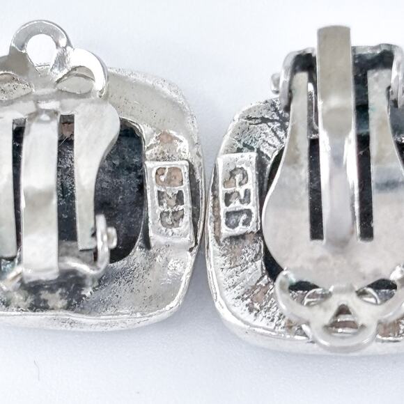 Vintage Sterling Silver 925 1.5cm Textured Basketweave Clip-On Earrings - Picture 6 of 8